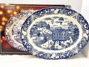 lot 272 image: Sanyei Blue and White Oval Platter