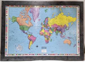 lot 198 image: Framed Wall Map of the World by American Map Corporation