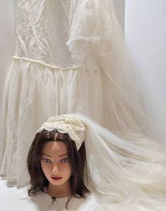 lot 201 image: Vintage Bridal Cap Veil and Slip Skirt Set, Size 16