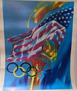 lot 216 image: Olympic Poster Featuring American Flag and Olympic Rings by Jon Ratten