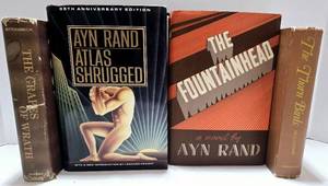lot 220 image: Hardcover Novels Atlas Shrugged, The Fountainhead, The Grapes of Wrath, The Thorn Birds