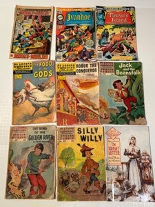 lot 369 image: Collection of 9 Vintage Classics Illustrated Junior and Regular Comics