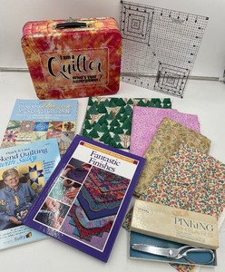 lot 375 image: Quilting Starter Kit with Fabric, Guides, Tools, and Storage Box