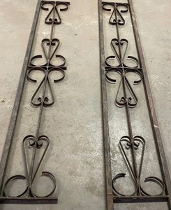 lot 227 image: 2 Piece Vintage Wrought Iron Trellis Posts  Rails with Decorative Design