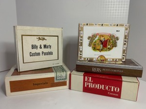 lot 389 image: Collection of Vintage Cigar Boxes Including Romeo Y Julieta, REAs, and More