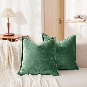 lot 391 image: New Set of 2 Velveteen Decorative Throw Pillow Covers - Green, 26 x 26 