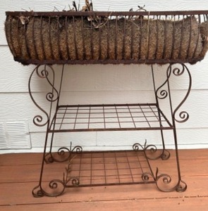 lot 22 image: Antique Metal Wire Standing Planter Box With Shelves Rusty Color
