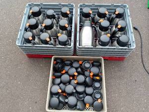 lot 46 image: Set of 17 Insulated Stainless Steel Coffee Carafes with Extra Lids