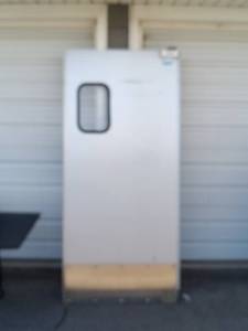 lot 51 image: Industrial Stainless Steel Swing Door with Window