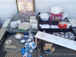 lot 77 image: Assorted Household Items Collection Including Dinnerware, Linen, and Decor