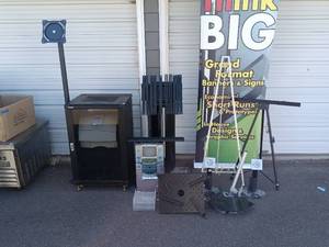 lot 81 image: Sign Display, tv mounts, equipment cabinet, printer