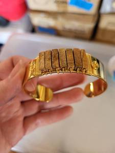 lot 195 image: Gold Cork Inlay Cuff Bracelet