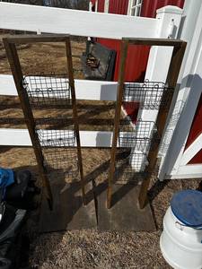 Rustic Wood & Wire Basket Stands (Set of 2)