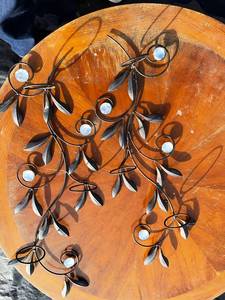 lot 20 image: Decorative Metal Wall Sconces Pair