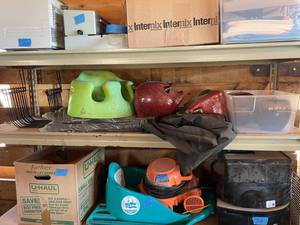 lot 33 image: Bumbo Seat & Red Bear Sculptures