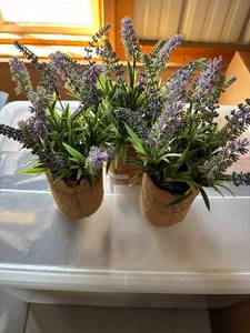 lot 190C image: Set of 3 Faux Lavender Burlap Plants