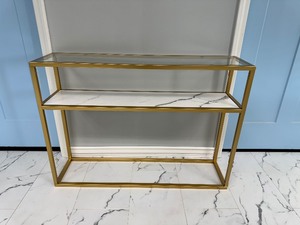 lot 8 image: GlassMetal Console Table