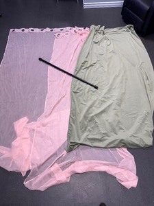 lot 44 image: (3) Curtains and Adjustable Curtain Rod