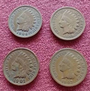 lot 37 image: (4) Indian Pennies