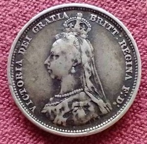 lot 44 image: 1887 British Silver Shilling - Queen Victoria