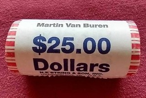 lot 49 image: 2008 Uncirculated Martin Van Buren $1 Coin Roll - $25 Roll