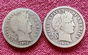 lot 53 image: (2) Barber Dimes