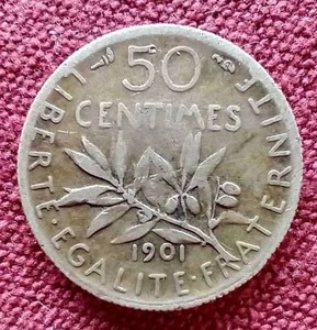lot 54 image: 1901 France Silver 50 Centimes Coin