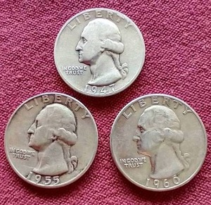 lot 55 image: (3) 90% Silver Washington Quarters