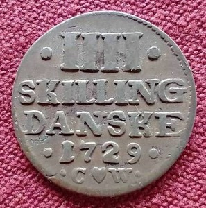 lot 57 image: 1729 Denmark 4 Skilling Coin