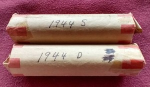 lot 60 image: (2) Wheat Penny Rolls - 1944-S & 1944-D