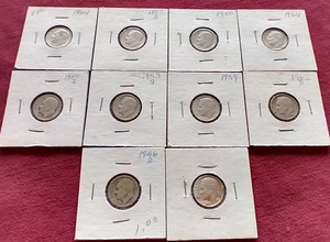 lot 65 image: (10) 90% Silver Roosevelt Dimes