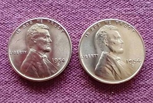 lot 75 image: (2) 1954-S Wheat Pennies - Gorgeous Bright Red Uncurculated