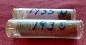 lot 86 image: (2) Partial 1935 Wheat Penny Rolls - P & D