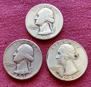 lot 95 image: (3) 90% Silver Washington Quarters