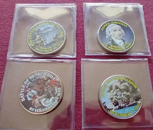 lot 96 image: (4) Colorized Kennedy Half Dollars - Historical Themes
