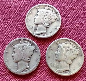 lot 100 image: (3) Mercury Dimes