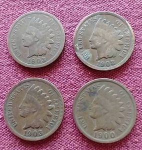 lot 106 image: (4) Indian Pennies