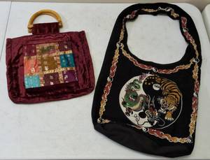 lot 30 image: India Arts  (1) Patchwork Handbag with Wooden Handles & (1) Dragon & Tiger  Yin-Yang - Shopping Bag with Shoulder Strap (View Photos) (View Photos)