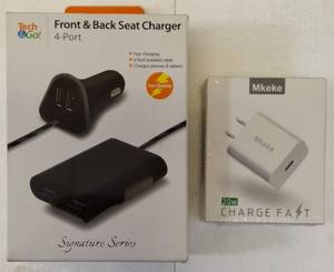 lot 33 image: NEW (1) Front & Back Seat Car Charger - 4 - Port (1) Mkeke Charge Fast - USB -C 20W Fast Charger