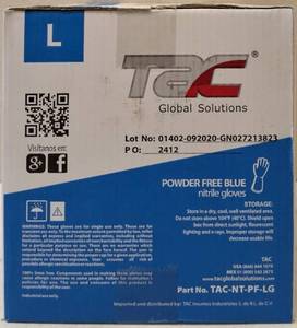 lot 38 image: GLOBAL SOLUTIONS  TAC BRAND- POWDER Free Blue Gloves (10 Boxes) SIZE L