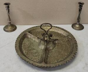 lot 50 image: Vintage Relish Tray & Pair of Candle Sticks