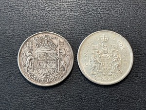 lot 37 image: 1946 and 1965 Canada Silver Half Dollars