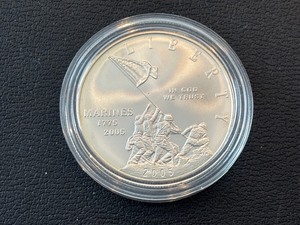 lot 14 image: 2005-P Marine Corps Silver Dollar