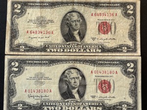 lot 188 image: Red Seal $2 Dollar Notes
