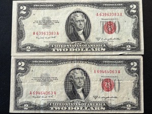 lot 106 image: 1953 B Red Seal $2 Dollar Notes