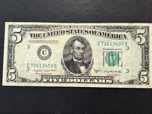 lot 110 image: 1950 C Green Seal $5 Dollar Federal Reserve Note