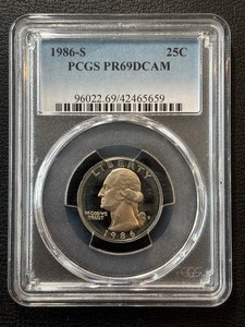 lot 114 image: 1986-S Washington Quarter Proof PCGS PR69 Deep Cameo
