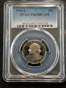 lot 119 image: 1990-S Washington Quarter Proof PCGS PR69 Deep Cameo