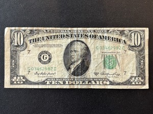 lot 138 image: 1950 A Green Seal $10 Dollar Federal Reserve Note