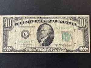 lot 172 image: 1950 B Green Seal $10 Federal Reserve Note